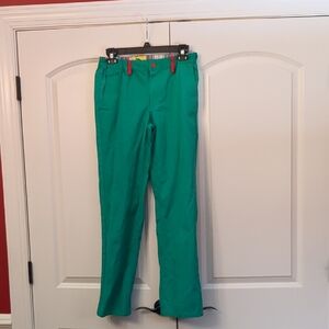 Tipsy Elves Green Pants With Red Belt Loops.